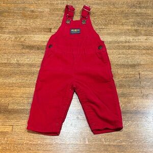 Vintage OshKosh B'gosh Bright Red Kids Corduroy Overalls Sz 12 Months